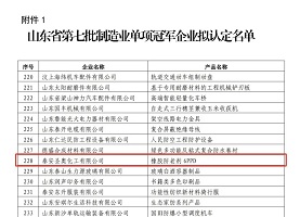 泰安圣奧被認(rèn)定為山東省第七批制造業(yè)單項(xiàng)冠軍企業(yè)