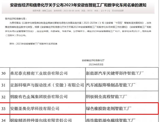 安徽圣奧獲評2023年安徽省智能工廠稱號