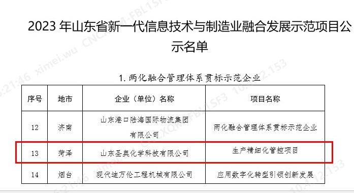 山東圣奧獲評(píng)山東省兩化融合管理體系貫標(biāo)示范企業(yè)