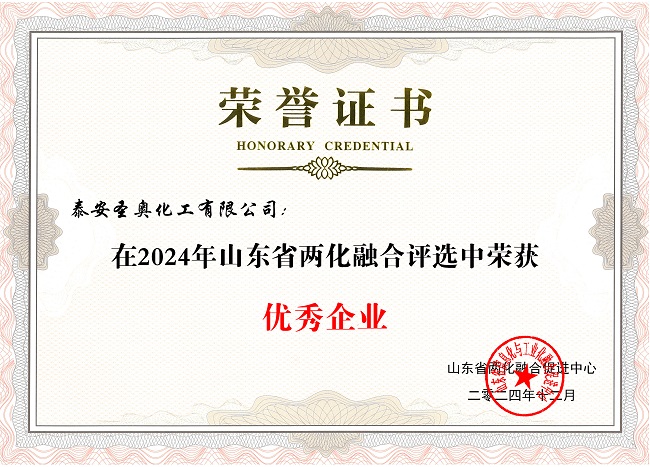 泰安圣奧榮獲“山東省兩化融合優(yōu)秀企業(yè)”稱號